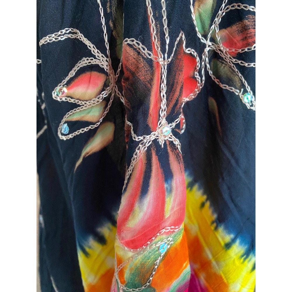 Island Planet Beaded Embroidered Floral Tie Dye Sequin Black Kaftan Cover Up‎ OS - Picture 8 of 10